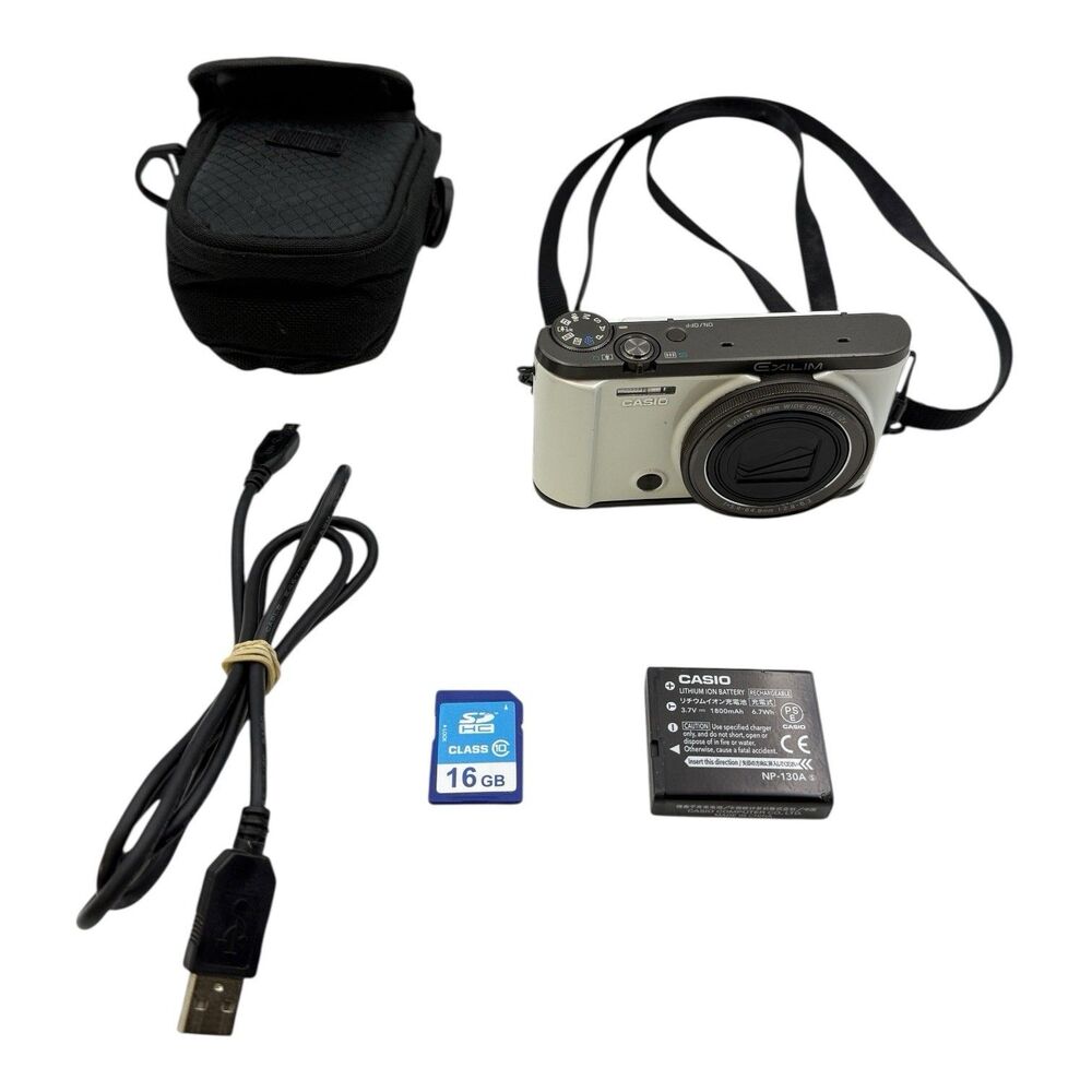 Casio Exilim EX-ZR3500 Digital Camera in White, Charger, Memory, Case ( See DES)